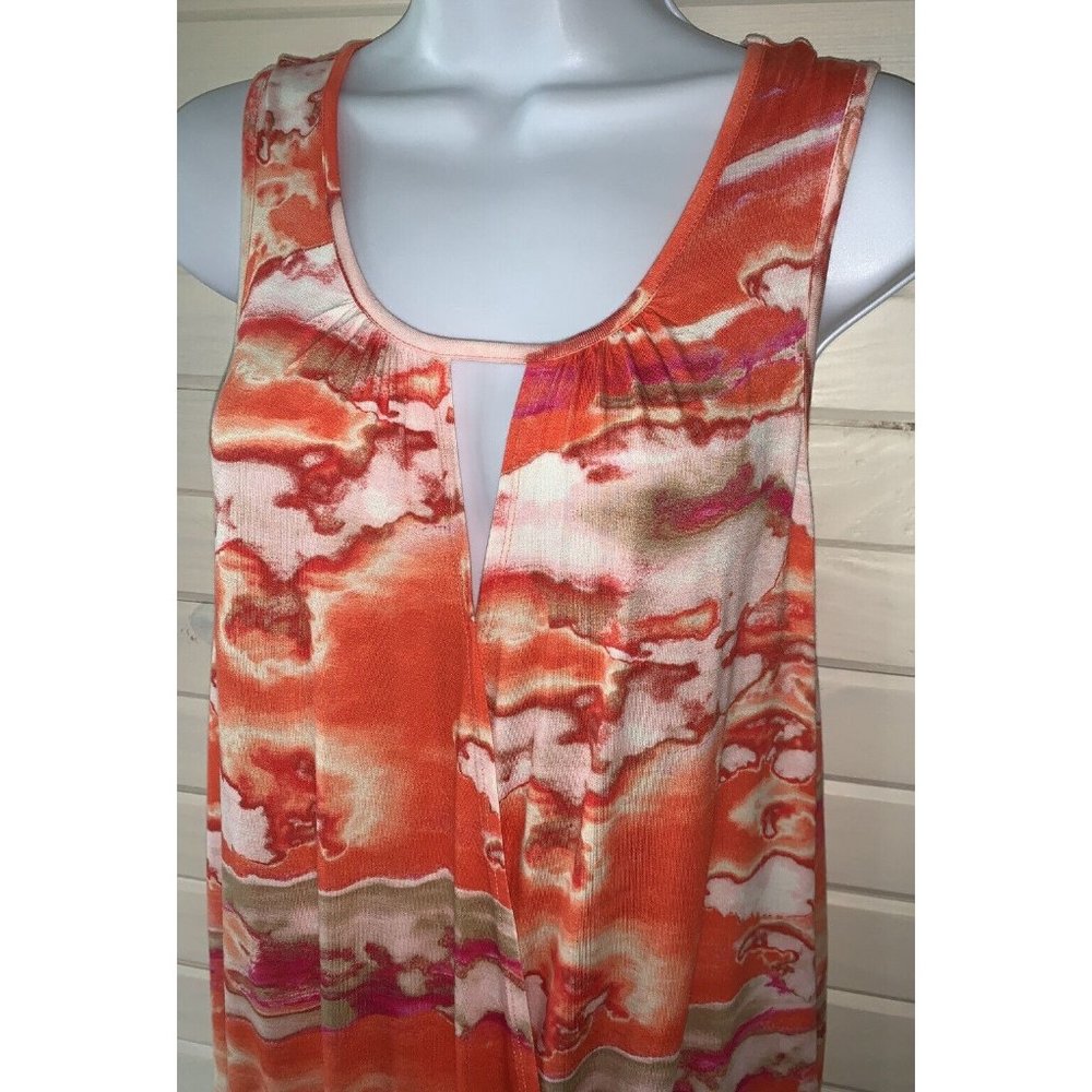 Cable & Gauge Knit Keyhole Halter Top Sz ?? (See Meas) Stretch Orange Ivory EUC